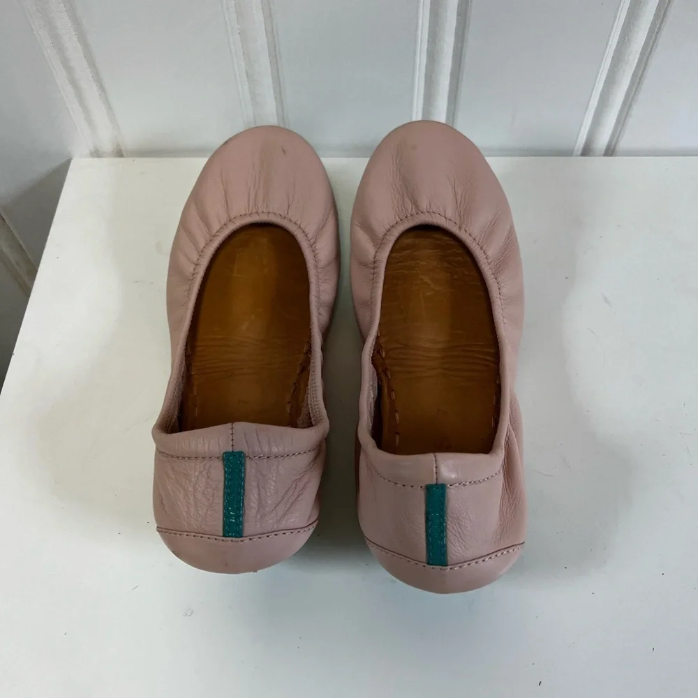 Women's Pink Leather Tieks Ballet Flats - Picture 4 of 5